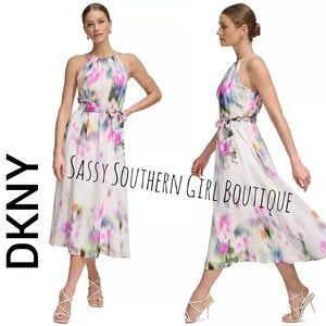 ⭐🆕DKNY White Printed Halter Dress